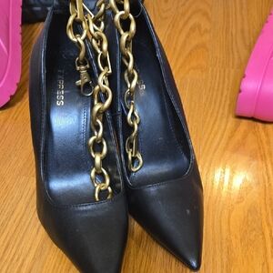 Express Black and Gold Heels with Chain Detail